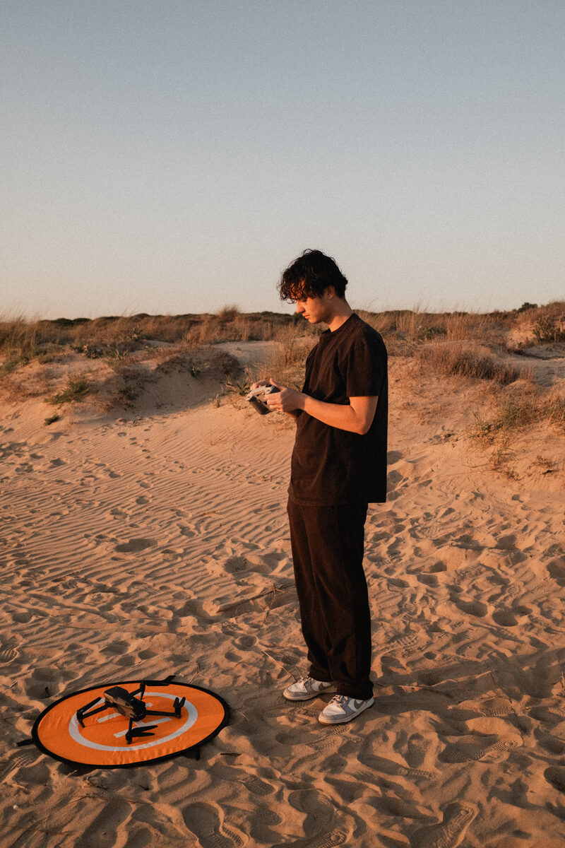 Matt Crawford flying a drone at Punta Umbria, Spain